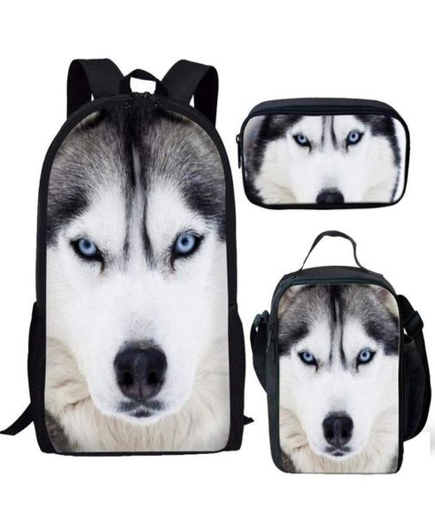 Borse per bambini per bambini ragazze ragazze carine cani husky cani 3d borse da scuola da pranzo borse per la spalla adolescente mochila escolar2897528