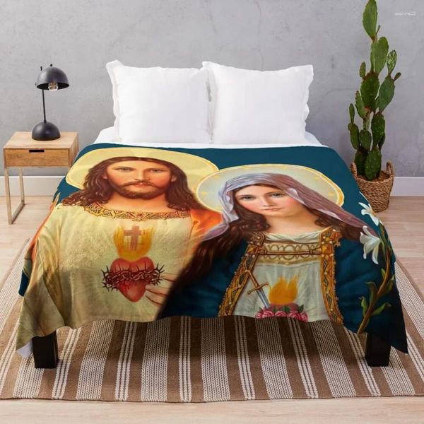 Cobertores corações gêmeos - II (Jesus e Maria) Transparente Blanket Clanta personalizada Praia extra grande