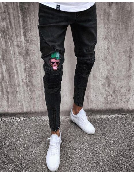 2019 uomini eleganti pantaloni strappati in jeans motociclista magro magri pantaloni in denim sfilacciati nuovi jeans magri