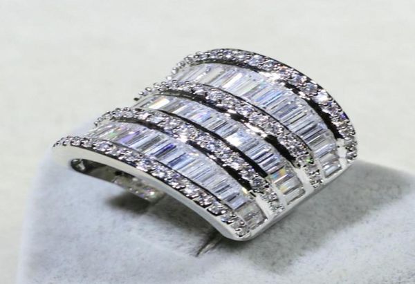 Jóias profissionais de luxo profissional 925 Sterling Silver Princess Cut Topaz White CZ Diamond Women Wedding Wide Band Ring para LOV1367340
