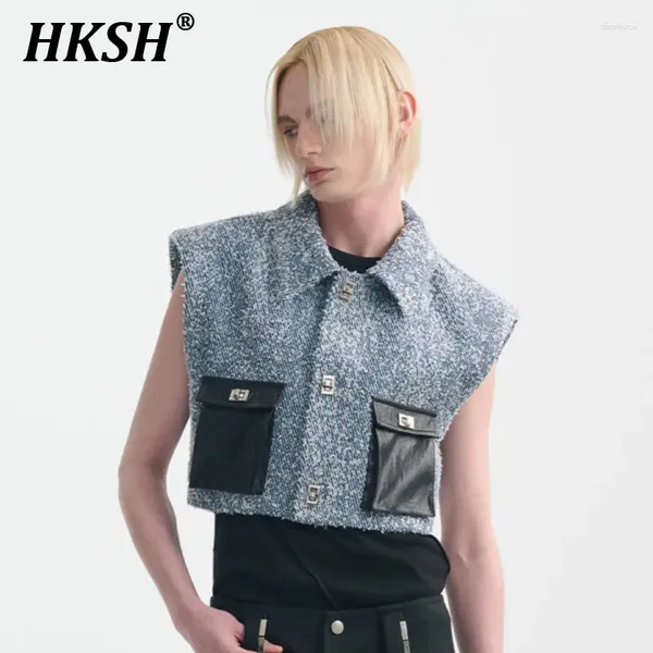 Coletes masculinos hksh primavera no verão maré punk tanque tampas de retalhos moda personalizada estilo versátil pequeno colete hk1299