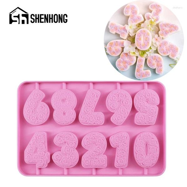 Moldes de cozimento barra de doce de chocolate de shenhong molde o bolo de aniversário ferramentas de decoração de topper numerais rosa velas molde de silicone