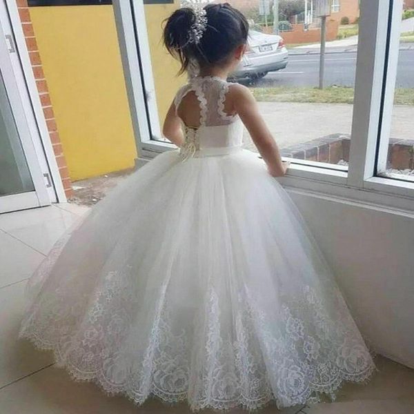 Abiti da ragazza di fiori bianchi Tulle perline abiti da concorso applicato per ragazze abiti di prima comunione per bambini 229m