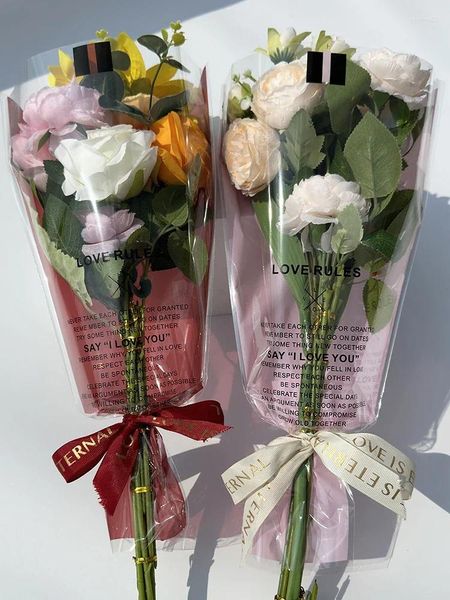Wrap regalo 50pcs OPP Copertura fiorita di imballaggio trasparente impermeabile rosa piccole borse bambola bouquet boutezoidale