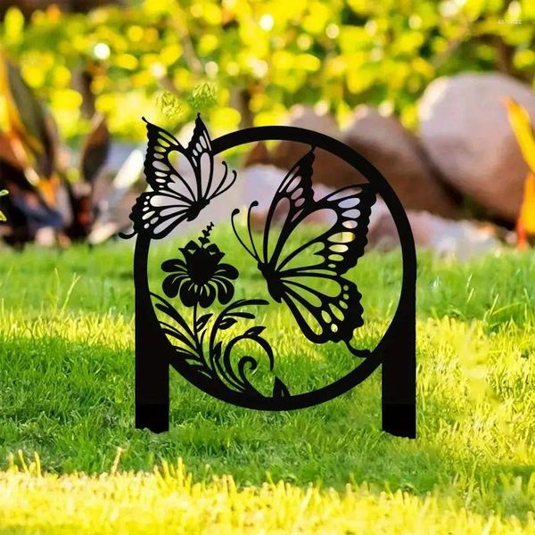 Estatuetas decorativas Butterfly and Flowers Garden Sign com Stakes Insert Decoration for Home Patio Fence Yard Lawn Art Decor Spring Spring Spring