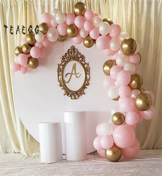 107pcs Chrome Gold Белые воздушные шары гирлянды Arch Macaron Pink Globos.