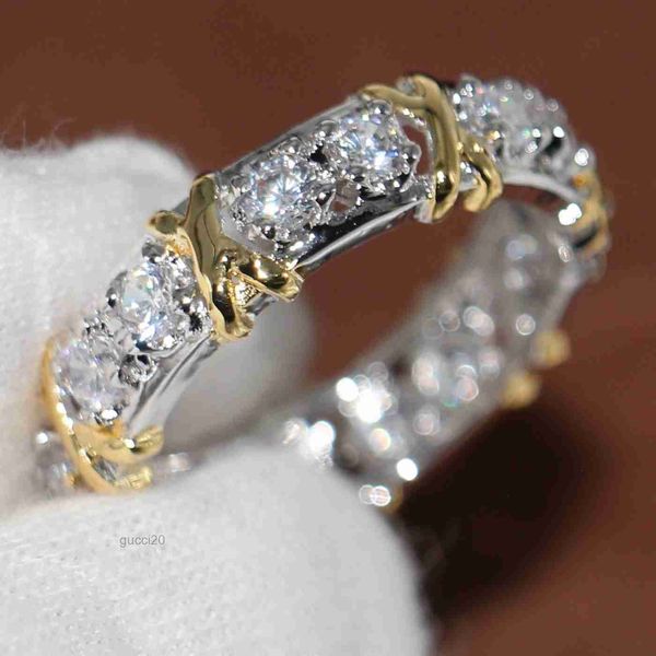 Profissional por atacado Eternity DiMonique Cz Diamante simulado 10kt Brala de casamento de ouro amarelo preenchido Tamanho do anel cruzado 5-11 BDHK