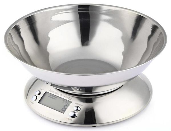 5 kg 1g de aço inoxidável cozinha alimentos escala LCD Digital Electronic Kitchen Weight Scales com Timer de alarme da tigela Sensor de temperatura Y21075081