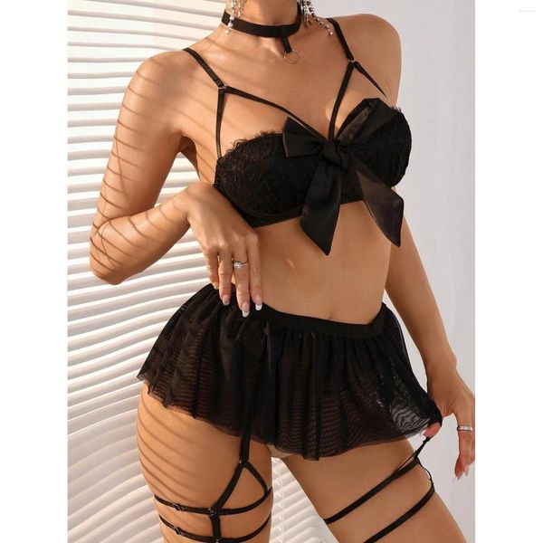 Bras senta feminino lingerie erótica define porno sexy langerie sono sono arco renda sutiã saias de calça babydoll feminina lenceria sexi cueca