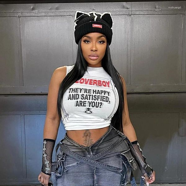 Frauen Tanks Cutenova Buchstabe Druck weiße T-Shirts Frauen Hipster O Hals ärmellose Slim Crop Tops 2024 Sommergrafik Tees Hip Hop