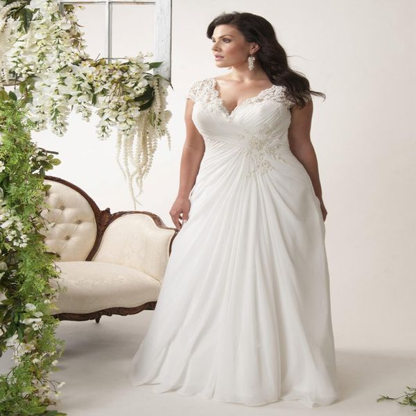 Элегантные шифоновые свадебные платья Apline Plus Size Appliqued Beach Bridal Howns Open Back Back-Up свадебные платья Индивидуальные Sweep TR 231K