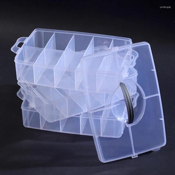 Caschetti per gioielli a 3 strati impilabili perle in plastica trasparente Contenitore di stoccaggio dell'organizzatore con divisori regolabili 30 griglie