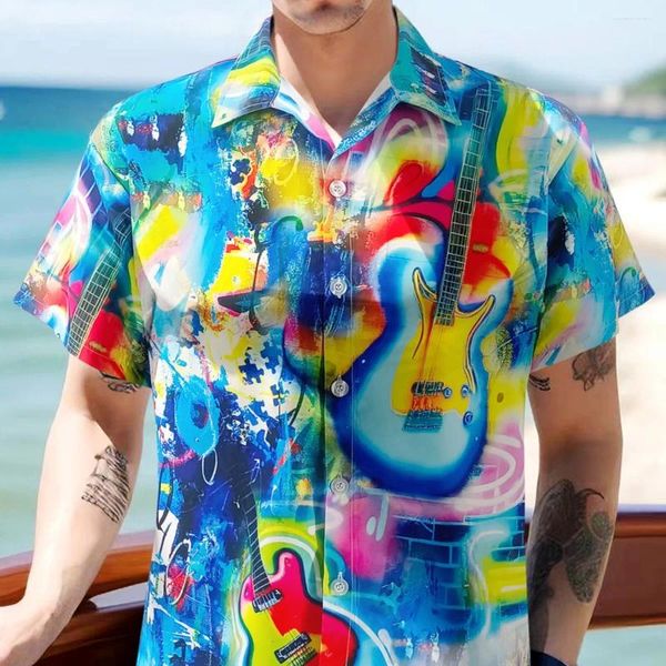 Camicie casual maschile camicia di lusso a fiore hawaiane sfilata di vacanze in spiaggia a maniche corte stampata