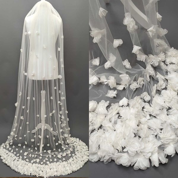 Apliques florais simples 3D Casamento Véu de 3m de comprimento Corte especial Royal Bridal Véil com acessórios de casamento com véu de pente