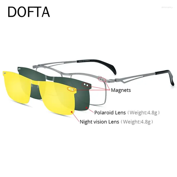 Sonnenbrille Frames Dofta Titanium Optical Gläser Rahmen Männer Quadratmagnet Clip Rezept Brille mit polarisiertem Nachtsichtlinsen