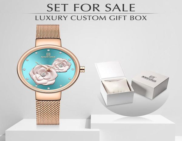 Nuova Naviforce Rose Gold Women Watchs Dress Quartz Orologio da donna con orologio da polso femminile di lusso set per 5033826