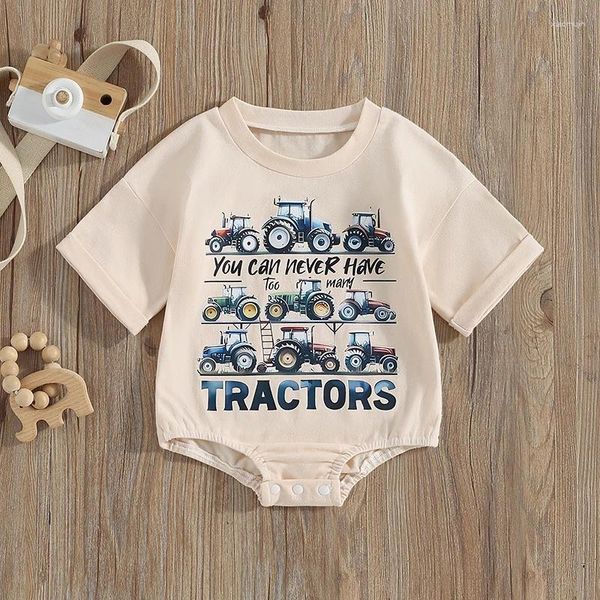 Rompers Baby Strampler Kurzarm Crew Crew Neck Traktor Buchstaben Drucken Sommer -Body -Kleidung für Mädchen Jungen