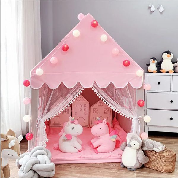 Tragbare Kinder Zelt Kinder Zelt Klapptipi Babyspiel Haus große Mädchen rosa Prinzessin Party Schloss Kinderzimmer Dekor falten 240509