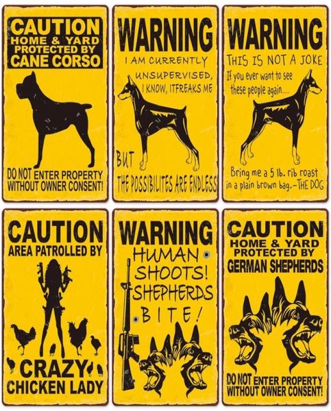 Aviso Pintura de cachorro Metal Pôster vintage Cuidado com as placas de lata retro de cães adesivos de parede para a decoração da porta da casa da família Garden 20C9847069