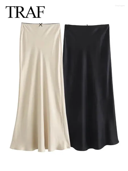 Röcke 2024 Frauen Satin Rock hohe Taille Midi Stylish Long für modische schicke und elegante Frau Streetwear
