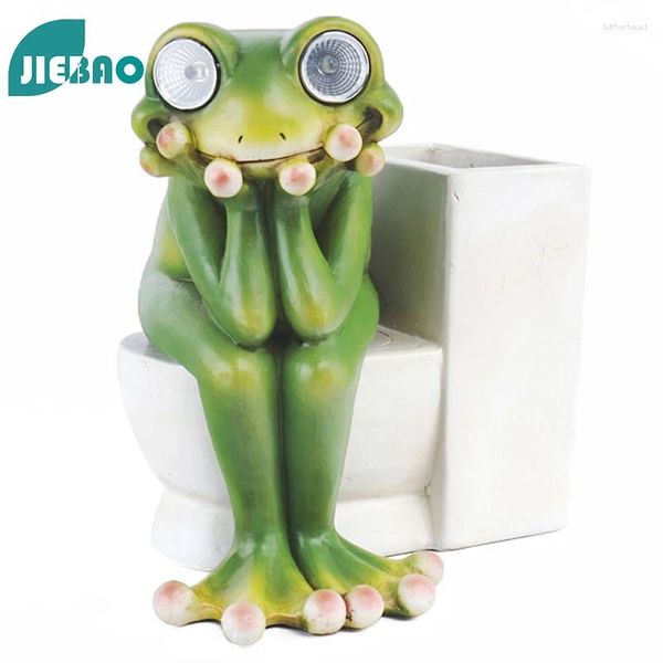 Dekorative Figuren Sonnenantrieb Frosch sitzen auf Toilettenharz Statue Nordische abstrakt