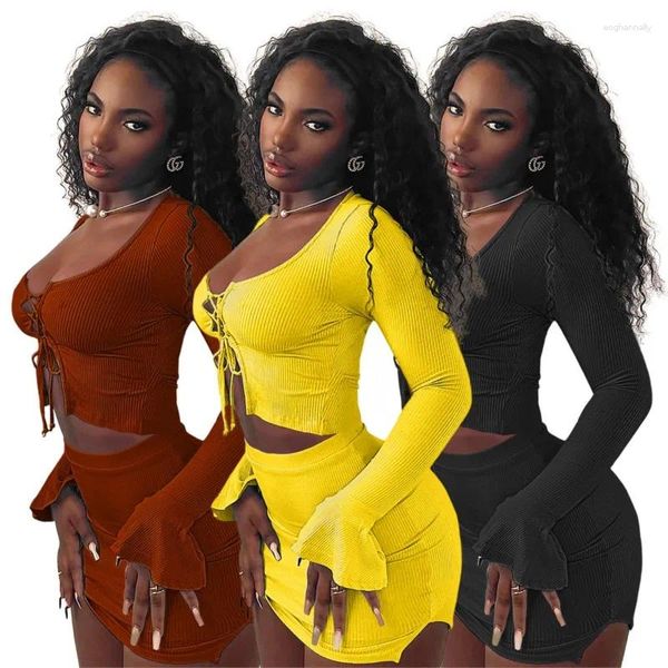 Bikini Cover Up Pareo Beach Women Dress For Female Threaded Lace Micro Long Sleeve Slit Skirt Sexy Two Piece Set Solid