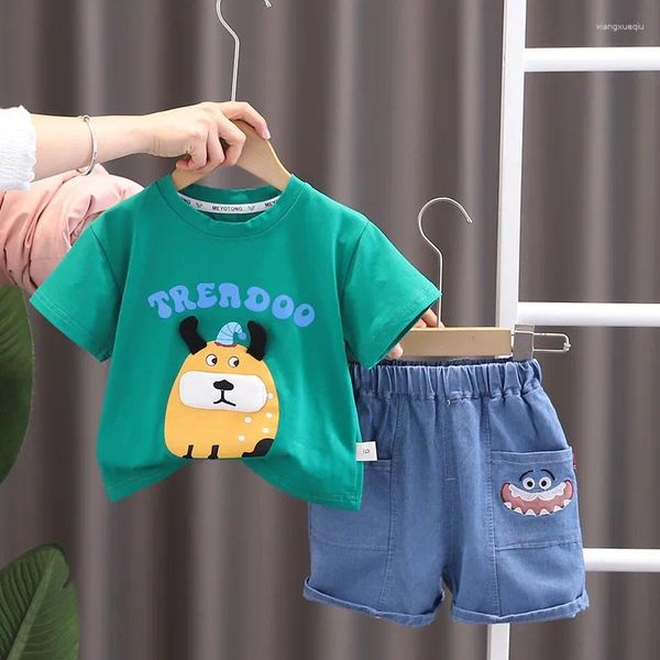 Kleidungssets Designerin Baby Boy Sommer Kleidung Set 2024 Koreanische Mode Schöne Cartoon O-Neck Kurzarm T-Shirts und Shorts Kinder Jungen
