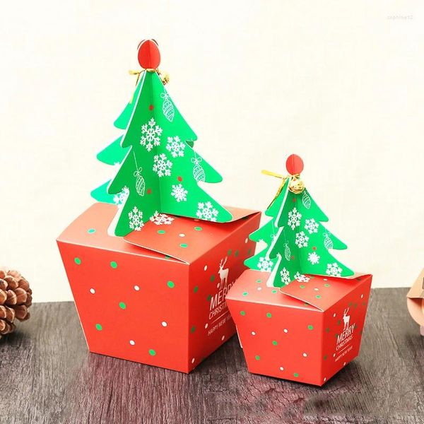 Wrap regalo 10 pezzi Personalità a forma di albero di Natale tridimensionale scatola di carta per pasticceria.