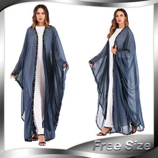 Roupas étnicas A nova tendência da moda para mulheres muçulmanas abertas abaya dubai eid renda costurada roupas de miçangas africanas cedas islâmicas abaya t240510