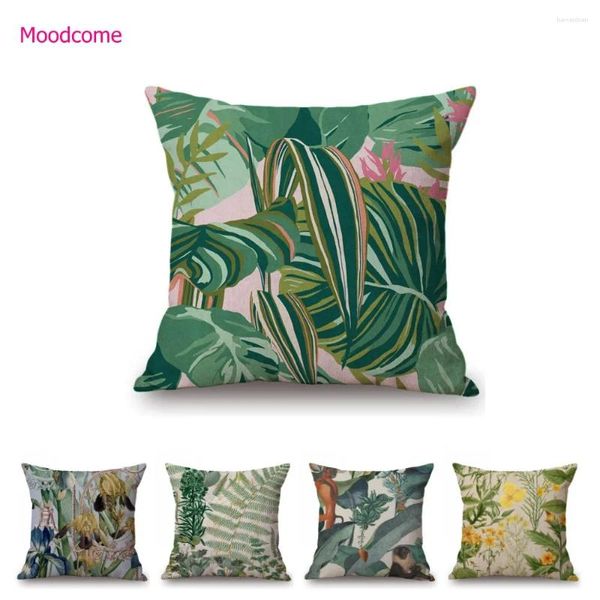 Travesseiro de verão planta tropical folhas folhas de floresta tropical jung home decoração arte sofá estojo de linho de linho de algodão tampa de assento