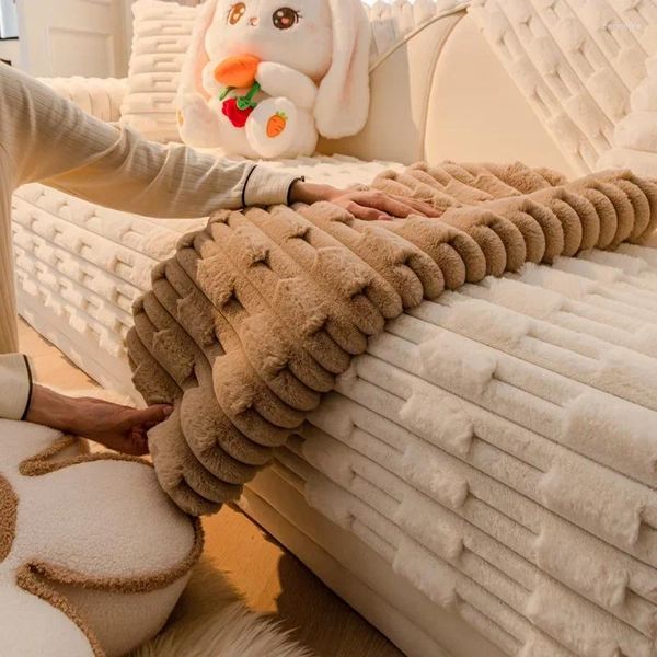 Sandalye, düz renkli peluş kanepe kapağı kalınlaştırıcı sıcak yastık kaymaz bambu eklem krem ​​rüzgar kanepe paspas yastık kılıfı