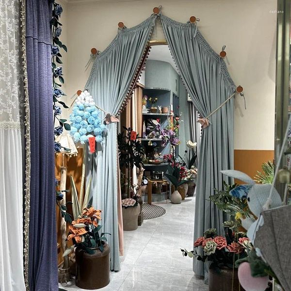 Cortina francesa de cúpula de luxo estilo retro neblina azul cortinas multicoloria para quarto de estar de veludo espessado de veludo bleca-blackout porta de estudo