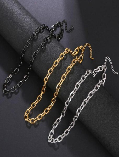 Chokers punk preto cor dourado em aço inoxidável colar de gargantilha para homens Curb cuba chunky link cadeia figaro jóias 5752873