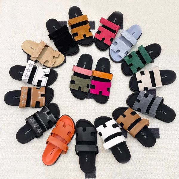 35-44 mit Box Chypre Sandalenschuppen Designer Sliders Flache Sandalen für Strandkomfort Kalbskinte Leder Naturesleder Ziegenleder in Braun und Schwarz für Frauen und Männer 7777