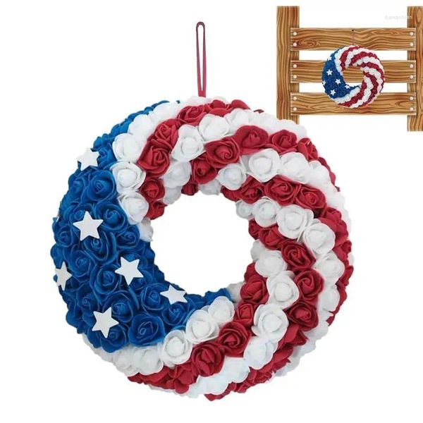 Flores decorativas 4 de julho de grinaldas para porta patriótica americana grinaldas marinho azul branco decorações vermelhas frontal