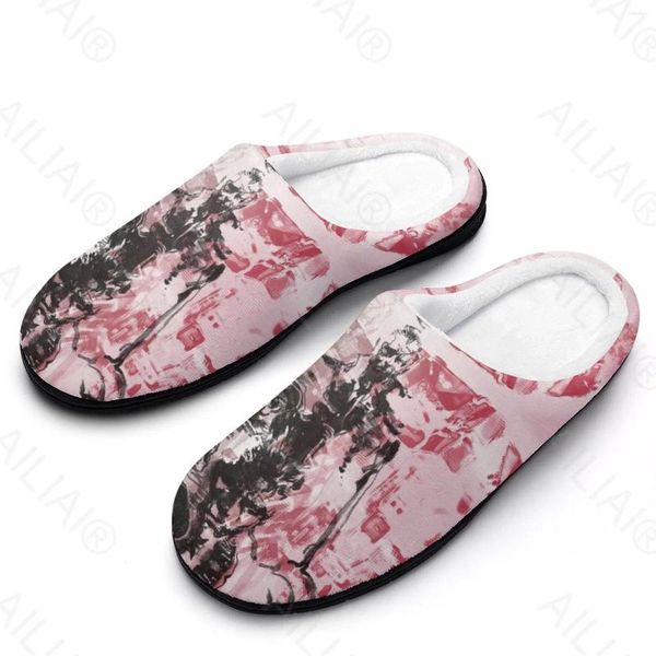 Slippers Металлическая шестерна твердое (4) сандалии плюшевые повседневные сохранение теплой обувь тепловая мужская женская тапочка аниме