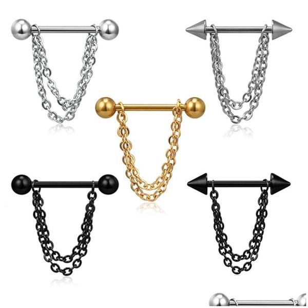 Anelli di capezzolo set di piercing in acciaio inossidabile set 14g trafilanti per la lingua BK Crystal capezzoli anelli di consegna di goccia gioielli Otytr