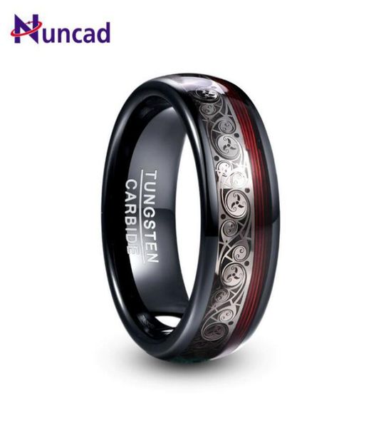 Nuncad 8 mm breites Wolfram -Stahlring -Plattierung schwarzer Inlay Triple Spiral Muster Gitarrenschnur Wolfram Ring T229R C09247920383