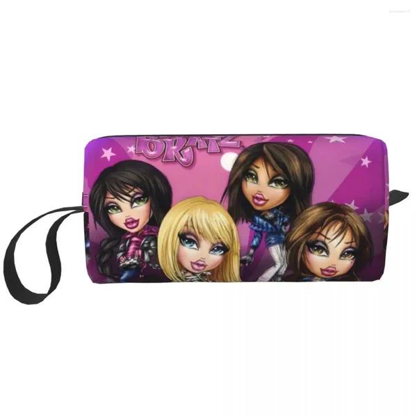 Bolsas de armazenamento Cartoon Bratzs Doll Bolsa de higiene pessoal feminino Makeup Makeup Cosmetic Organizer Ladies Beauty Dopp Kit Case