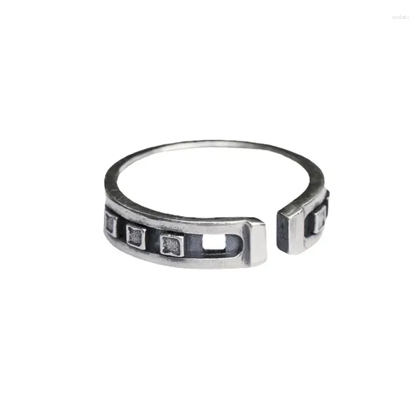 Rings Cluster Fashion Men Ring come regalo per il fidanzato Creative Creative Square Pattern 925 Silver Male Gioielli d'argento