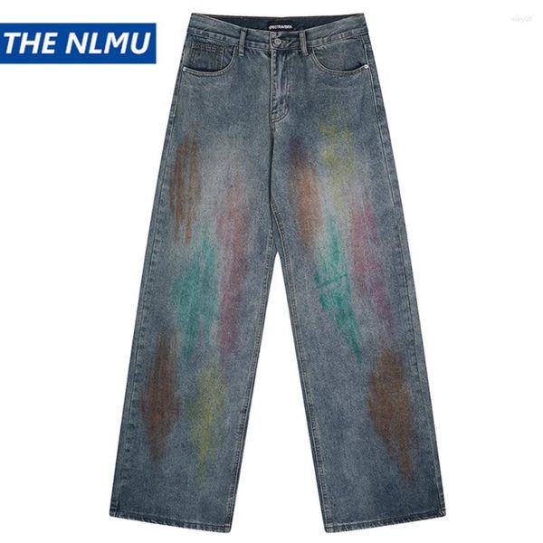 Jeans maschile maschile uomini baggy graffiti stampati pantaloni in denim dritto sciolti