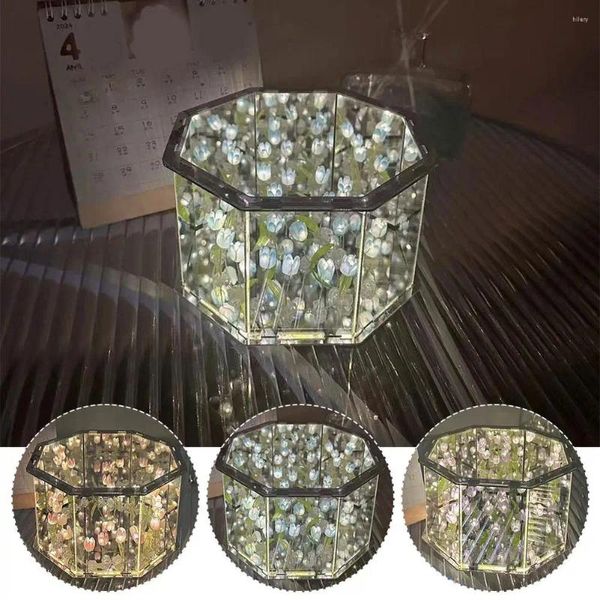 Party Gunst handgefertigte Tulp Mirror Small Night Light Music Box kreative Geschenke Nachtlicht Valentinstag DIY Octagon Mutter Tag F9C2