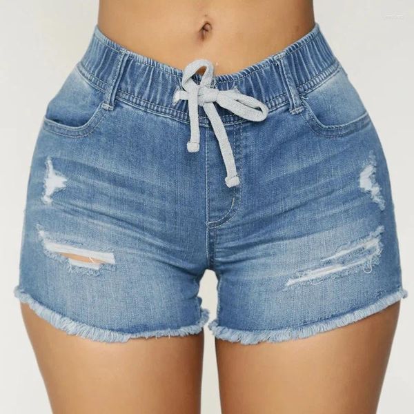 Jeans femininos 2024 Spring e Summer Feminino com corda de borracha High Caist Slim Hole