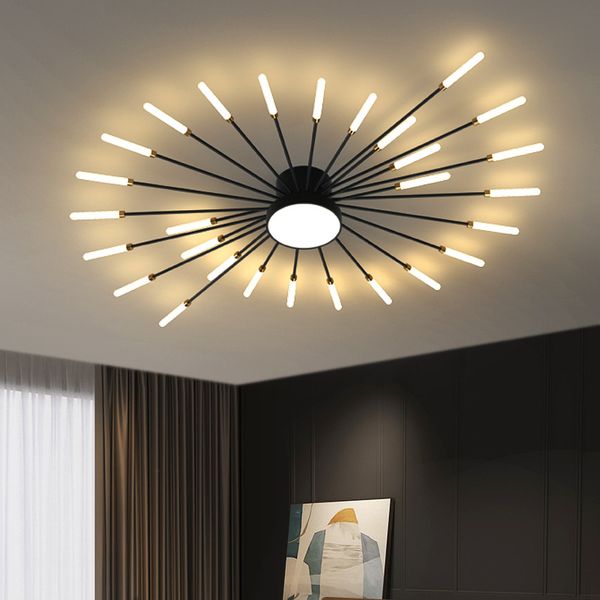 Modern LED Tavan Işıkları Oturma Odası Otel Yatak Odası Avize Akrilik Ayçiçeği Siyah Tavan Lambaları Dekor Fikstür