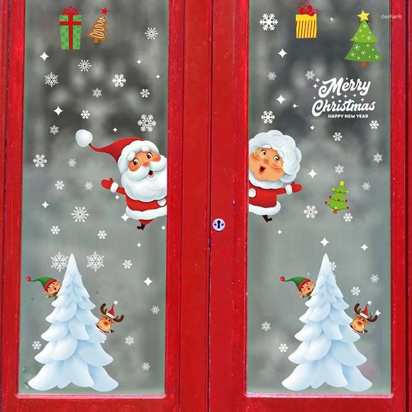 Adesivi per finestre Merry Christmas Adesile Santa Snowman Elk Snowflake Decalli di vetro statico Decalli Wall Pafera