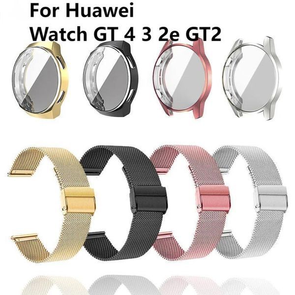 Cinta de metal para huawei watch gt 2e gt2 3 4 46 mm 42 mm com estojo protetor de tela tpu gt 2 pro gt2e watchband watchband