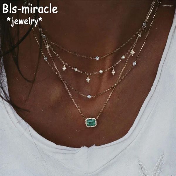 Colares pendentes Boho Green Stone Crystal Star for Women Women Vintage Gold Color Color Colar Multilayer Jóias Feminina Presente de Casamento