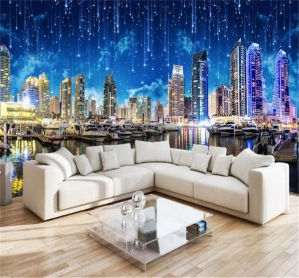 Custom Qualquer tamanho 3D Papel de parede 3D Ultra HD Night City Cidade da sala de estar quarto TV Anterior