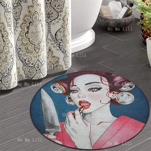 Teppiche Messerspiegel Gothic Women Girl Make -up Kunst runde Flanellboden Teppiche kreisförmige Teppich Wohnkultur für Wohnzimmer Schlafzimmer Küche