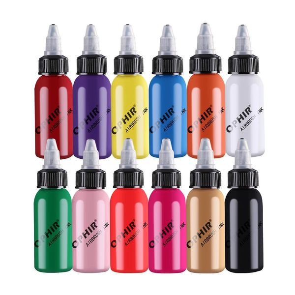 Ophir 12Colors Acrylwassertinten/Airbrush-Nagel-Nagel-Tinten für Nagelkunstfarbe Airbrushing Nagellack 30 ml/Flasche Pigment_ta1001-12 240509